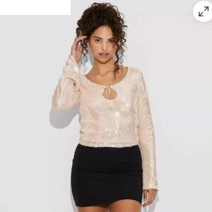 Women's Bell Long Sleeve Sequin Holiday Top - Wild Fable Champagne
